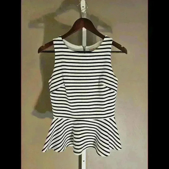 None Tops - Green Envelope Striped Peplum Top – Classic Black and White